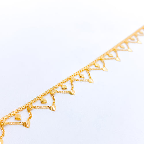 Reflective Heart Tassel 22k Gold Anklet