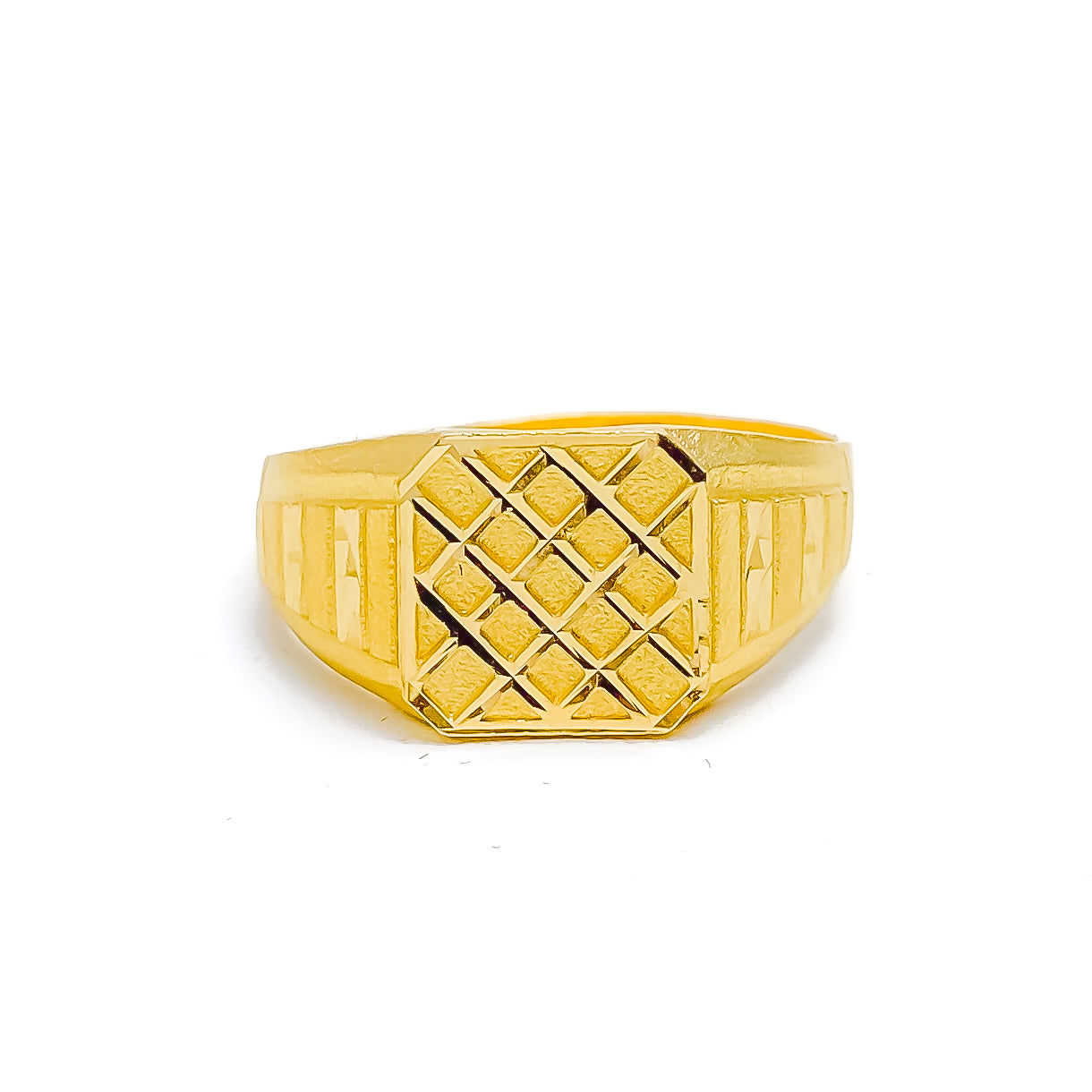 Yellow Gold Ring - Men's Black Onyx Solid Back Ring