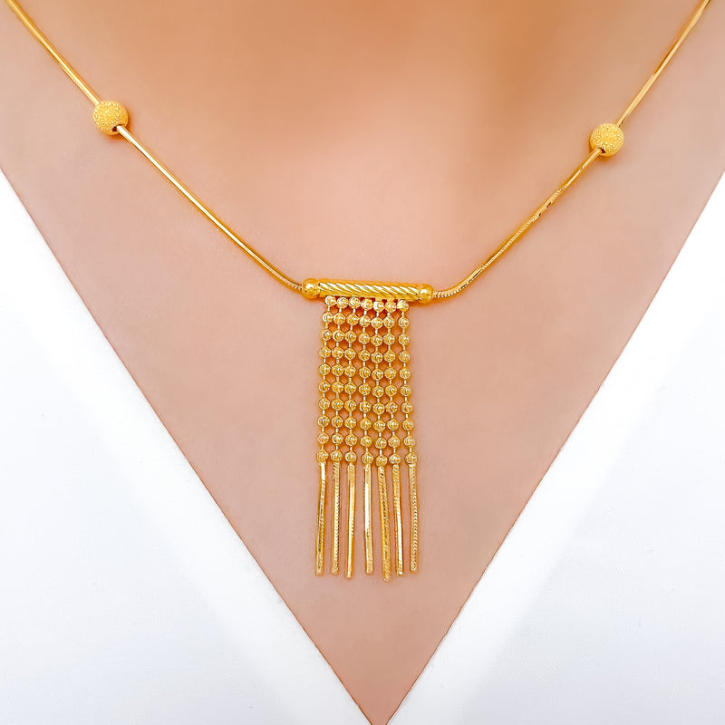 Unique Reflective Tassel Necklace 22k Gold Set