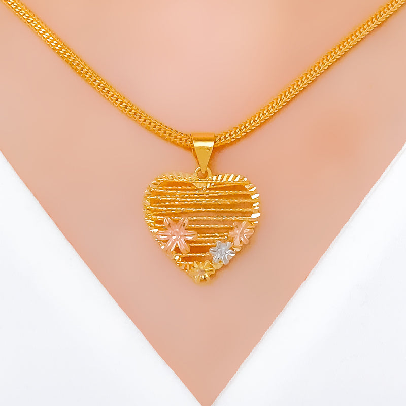 Upscale Blush Heart 22k Gold Pendant Set