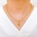 Floral Square 22k Gold Pendant Set