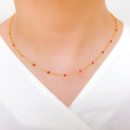 Dainty Pink Dotted CZ 22k Gold Necklace