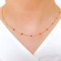 Dainty Pink Dotted CZ 22k Gold Necklace