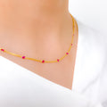 Dainty Pink Dotted CZ 22k Gold Necklace