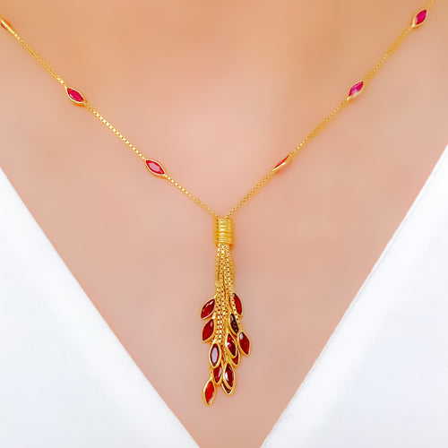 Gorgeous Fuchsia Pink 22k Gold CZ Necklace