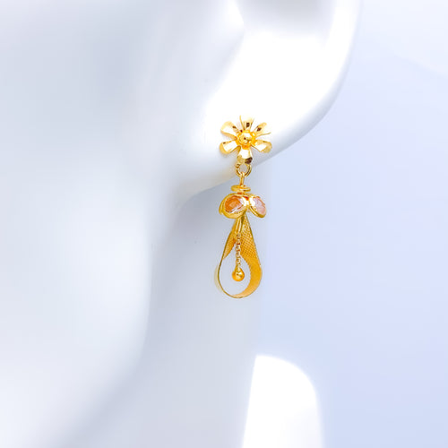 Posh Gold Flower Hanging Earrings