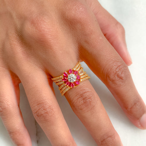 Statement Pink Floral Ring