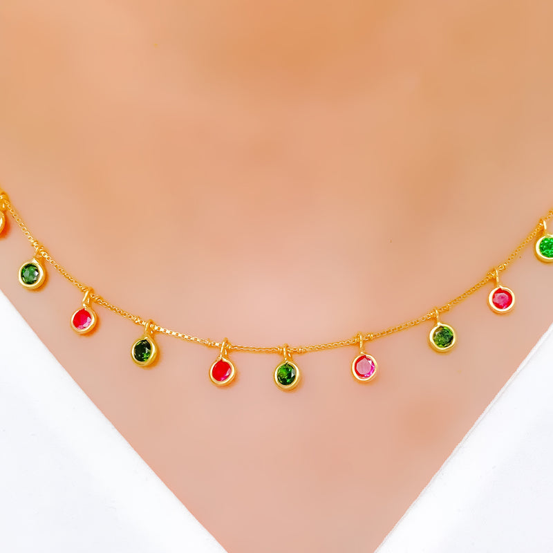 Versatile Hanging CZ 22k Gold Necklace