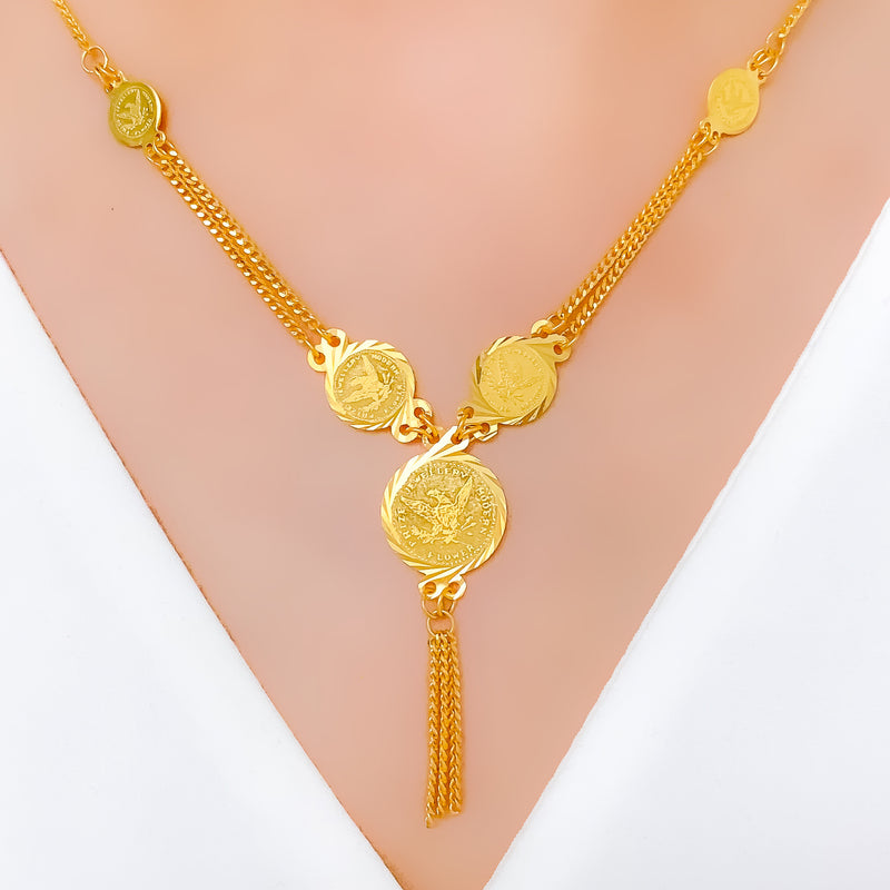 Classic Dangling Coin 22k Gold Necklace Set