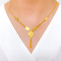 Upscale Hanging Flower Coin 22k Gold Necklace Set