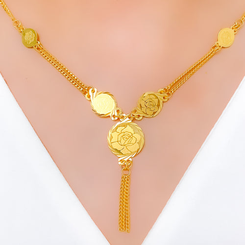 Upscale Hanging Flower Coin 22k Gold Necklace Set