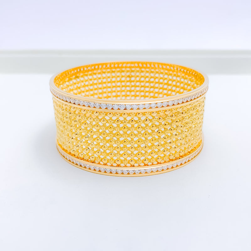 CZ Lined Two-Tone 22k Gold Bangle