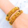 Exclusive Regal Peacock 22k Gold Feather Bangles