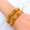 Vibrant Floral 22k Gold Lakshmi Bangles