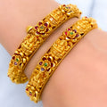 Vibrant Floral 22k Gold Lakshmi Bangles