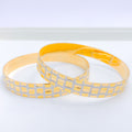 Sparkling Dual Finish Geometric 22k Gold Bangles