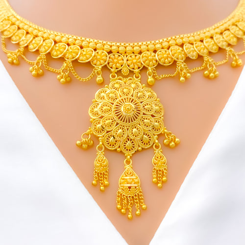 22k-gold-Decorative Floral Tassel Necklace Set