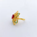 Lavish Red CZ Floral 22K Gold Ring