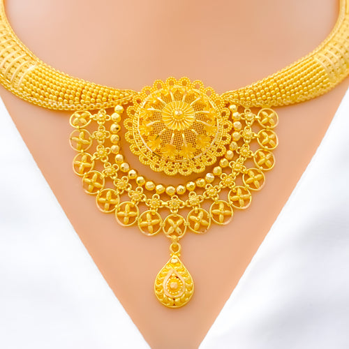 22k-gold-Distinct Elevated Floral Inspired Necklace Set