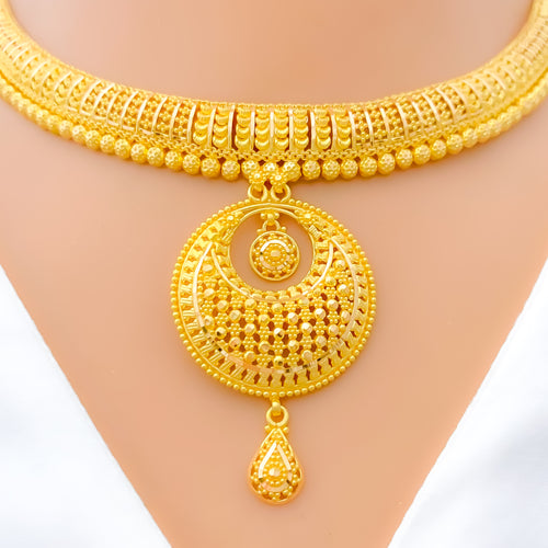 22k-gold-Luxurious Reflective Crescent Necklace Set  