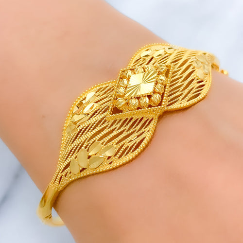 Majestic Leaf Accented 22k Gold Bangle Bracelet