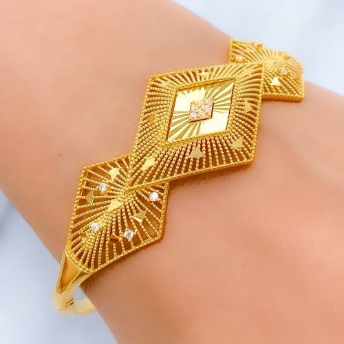 Elevated CZ Rhombus Bangle Bracelet