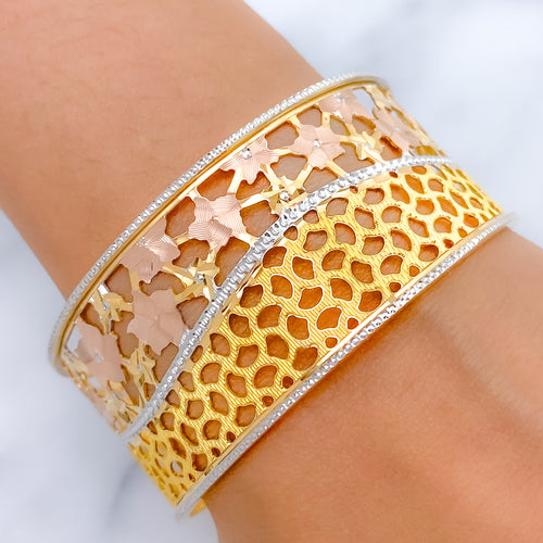 Modern Blush Pink Floral 22k Gold Bangle