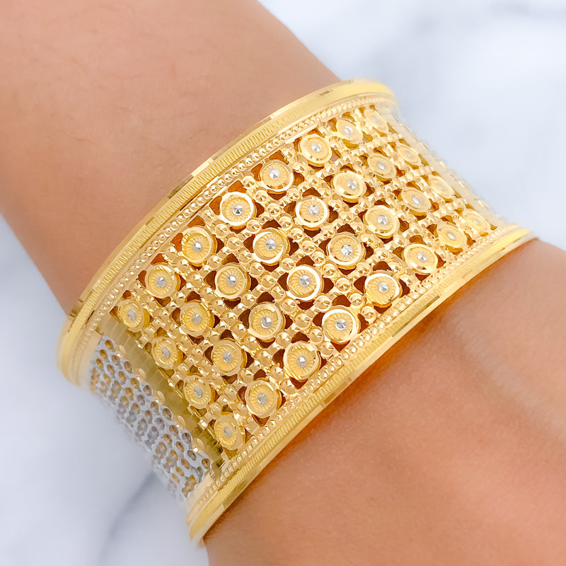 Fashionable Two-Tone 22k Gold Beaded Bangle