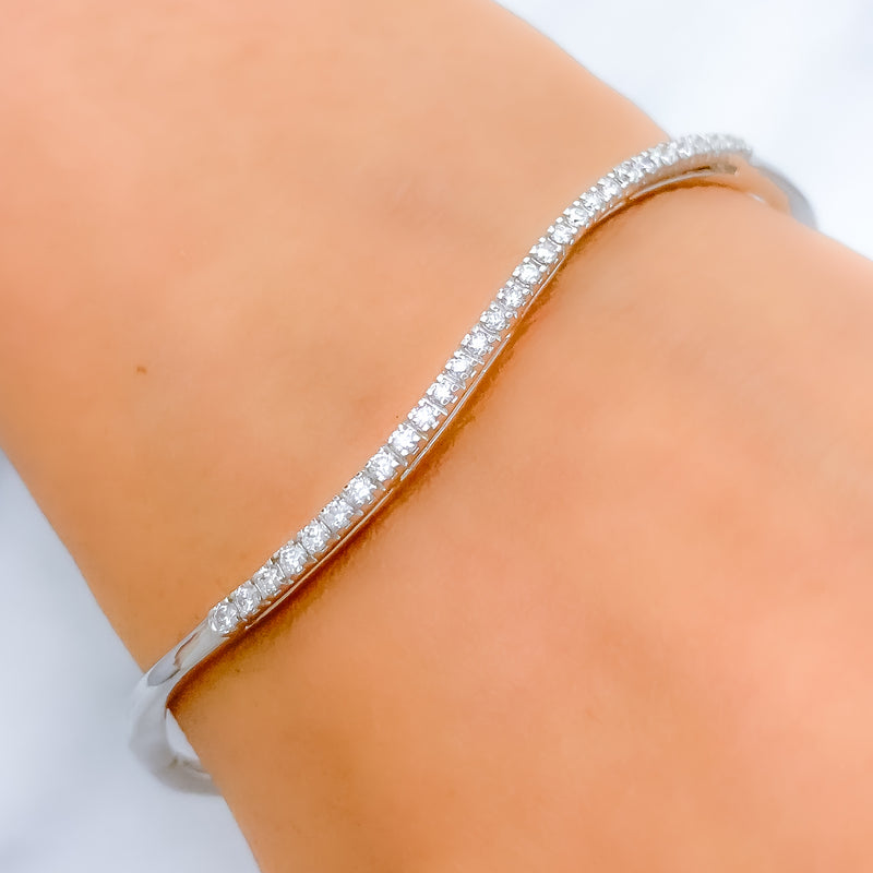 Stately Wave Diamond + 18k Gold Bangle