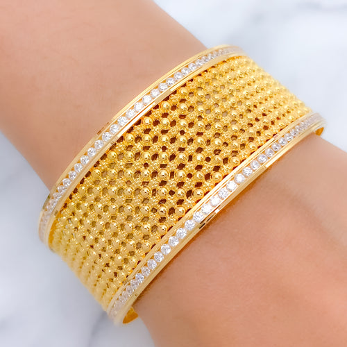 Regal Beaded CZ 22k Gold Bangle