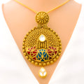 Royal Engraved Meenakari 22k Gold Pendant Set