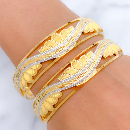 Stately Lotus Wave 22k Gold Bangles