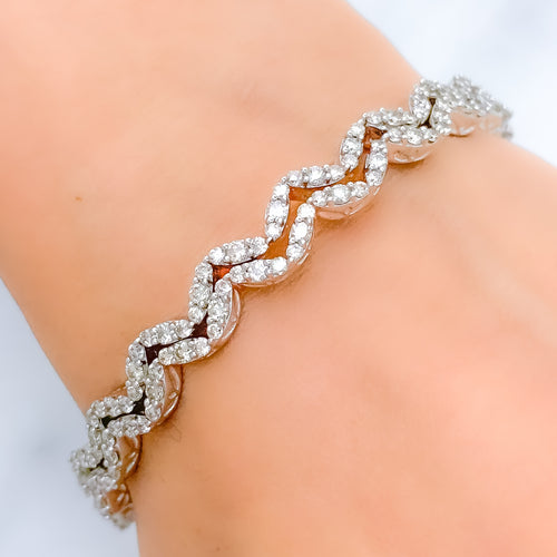 Sparkling Wavy White Gold Diamond Bangles