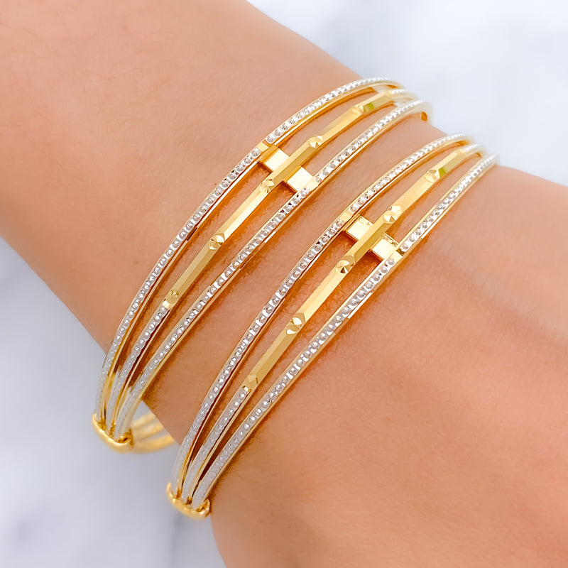 Contemporary Classy Two-Tone 22k Gold Bangles