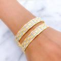 Sparkling Dual Finish Geometric 22k Gold Bangles