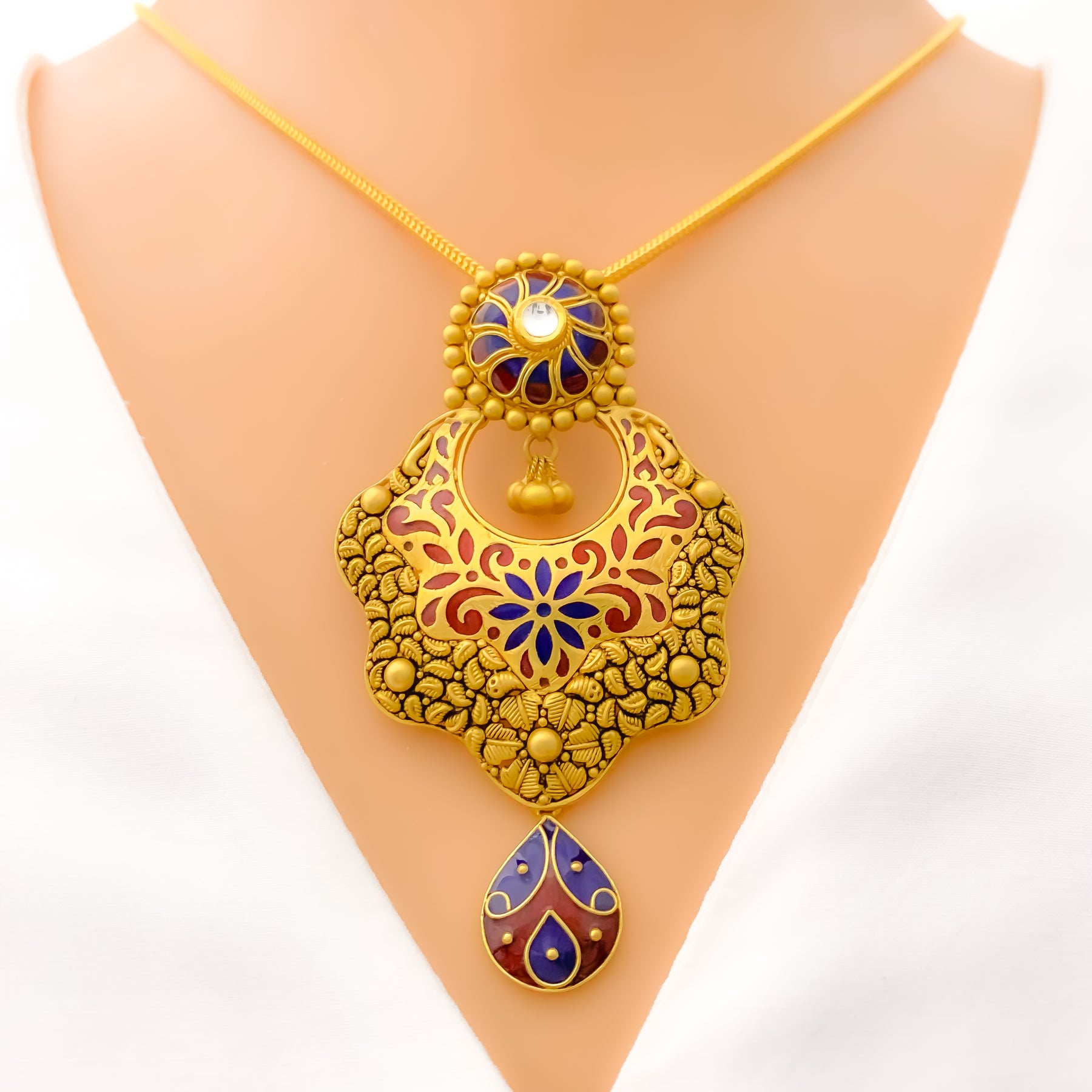 Iconic Floral Meenakari 22k Gold Pendant Set – Andaaz Jewelers
