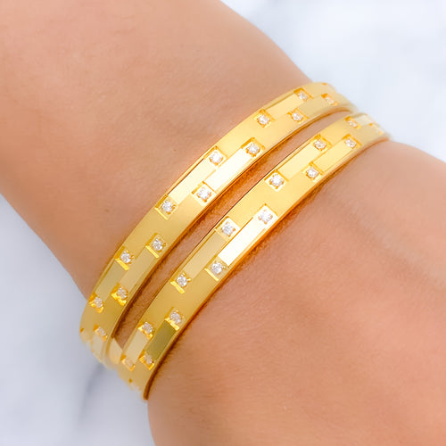 Modern Reflective CZ Accented 22k Gold Bangles