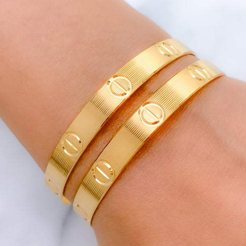 Unique Screw Top Style 22k Gold Bangles