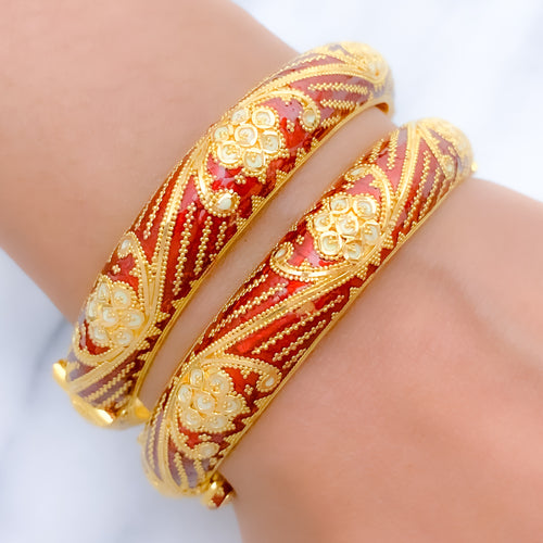 Radiant Red Meenakari 22k Gold Bangles