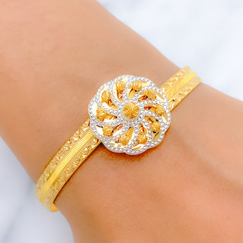 Floral Pinwheel Two-Tone 22k Gold Bangle