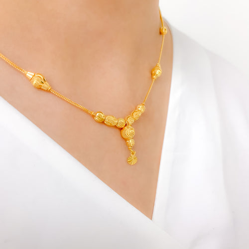 Shimmering Beaded Drop 22k Gold Necklace