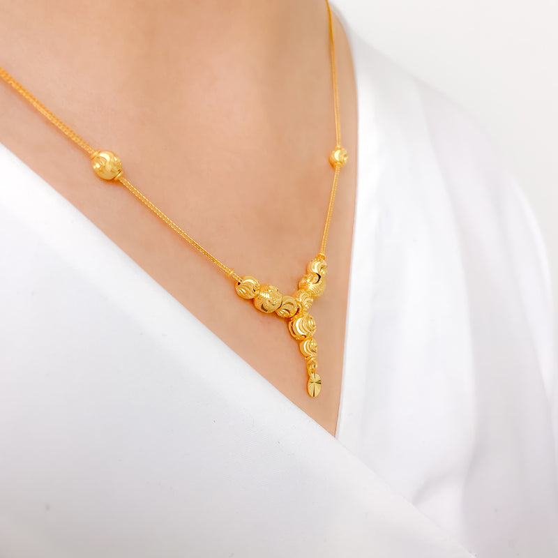 Long Beaded Drop 22k Gold Necklace