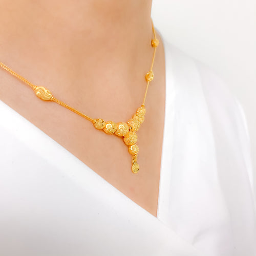 Ornate Beaded Drop 22k Gold Necklace