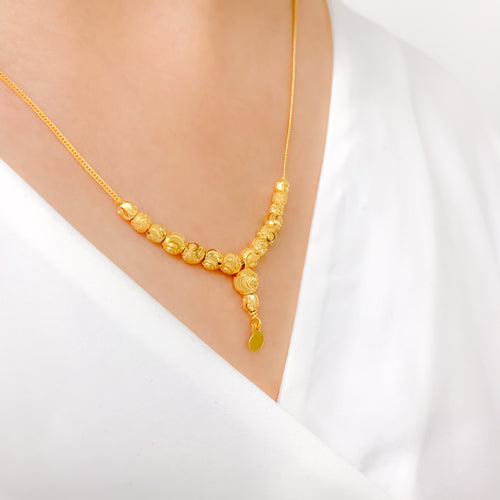 Decorative Sparkling Drop 22k Gold Necklace