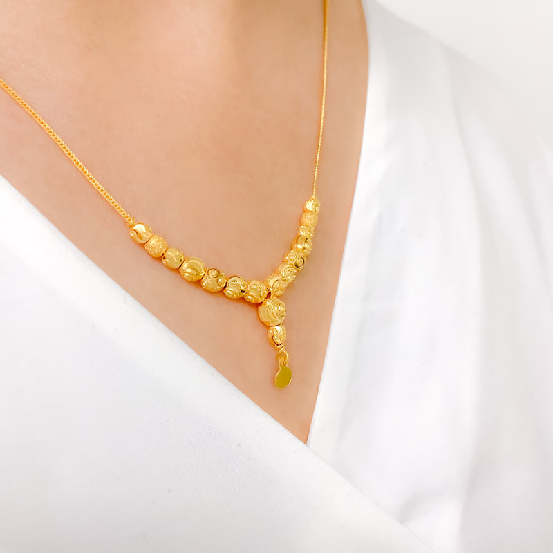 Decorative Sparkling Drop 22k Gold Necklace