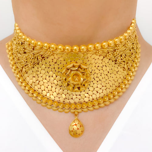 Opulent Floral Antique 22k Gold Choker Set