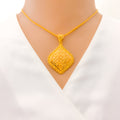 22k-gold-Shimmering Floral Filigree Pendant Set 