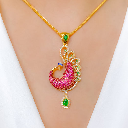 Noble Red Peacock CZ Pendant Set