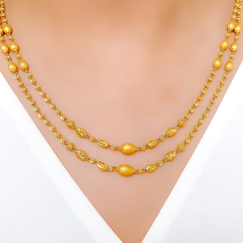 Delicate Satin Finish Orb 22k Gold Necklace Set