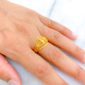 Elevated Striped Disk 22k Gold Ring